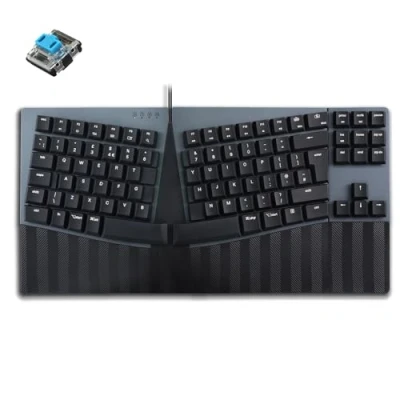 Image of perixx PERIBOARD 335BL Wired Ergonomic Mechanical Compact Keyboard Low Profile Blue Clicky Switches Programmable Feature with Macro Keys Compatible Windows and Mac OS X UK English