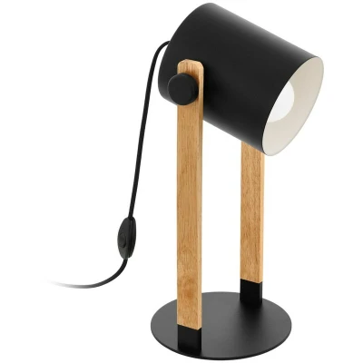 Image of Eglo Hornwood Table lamp, 1 Flame Vintage lamp in Industrial Design, Retro Bedside Made of Steel and Wood, Colour: Black, Cream, Brown, Socket: E27, incl. Switch