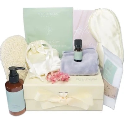 Image of Delicada Beauty Pamper Hampers for Women Relaxation Gifts RELAX &amp; UNWIND Self Care Bath Spa Set Gift Women, Birthday, New Mum