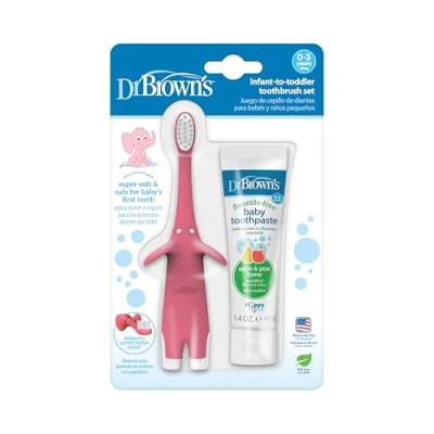 Image of Dr. Brown&#039;s Natural Flow Infant Toothbrush, Toothpaste Combo Pack, Pink