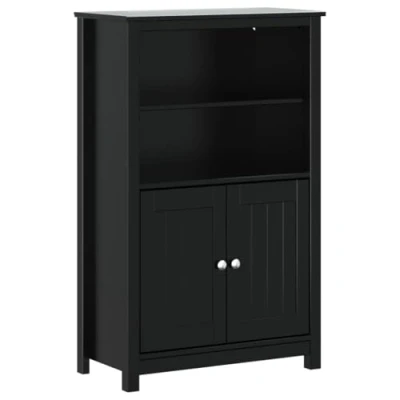 Image of vidaXL BERG Solid Wood Pine Bathroom Cabinet in Black Modern Storage Unit with 4 Shelves and 2 Doors 69.5x34x110 cm