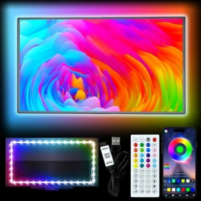Image of HEXJOSGL LED Light for TV, 16.4ft Strip 50 75 Inch RGB TV Backlight Behind, Music Sync Bluetooth APP &amp; Remote Control, 5V USB Powered Living Room/Bedroom