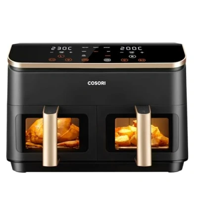 Image of COSORI Dual Air Fryer, 8.5L Family Capacity, 8 In 1, Sync Cook &amp; Finish, 2 Non Stick Drawers with Visible Window, Energy Saving, 50+ Online Recipes, Dishwasher Safe, 35℃ to 230℃, Gold