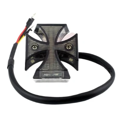 Image of Motorbike Tail Light Universal 12V Motorcycle LED Rear Brake Smoke Iron Cross Chrome Taillight with License Plate