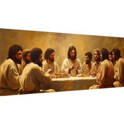 Image of Qiaoqoo The Last Supper Diamond Art Kits Adults Large Painting Kit DIY for Kids Full Drill Gem Rhinestone Embroidery Crystal Arts and Crafts, Home Wall Decor 100x40cm