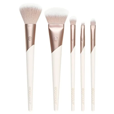 Image of EcoTools Luxe Natural Elegance Professional Face Makeup &amp; Foundation Brush Set, Premium Kit For Face, Cheek, Eye Makeup, Synthetic Brushes, Vegan Cruelty Free, 5 Piece Set