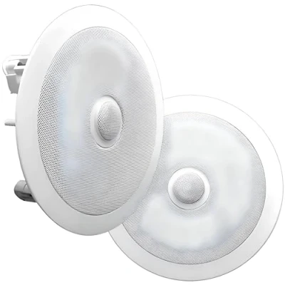 Image of 8 Ceiling Wall Mount Speakers Pair of 2 Way Midbass Woofer Speaker Directable 1 Titanium Dome Tweeter Flush Design w/ 55Hz 22kHz Frequency Response &amp; 300 Watts Peak Easy Installation Pyle PDIC80