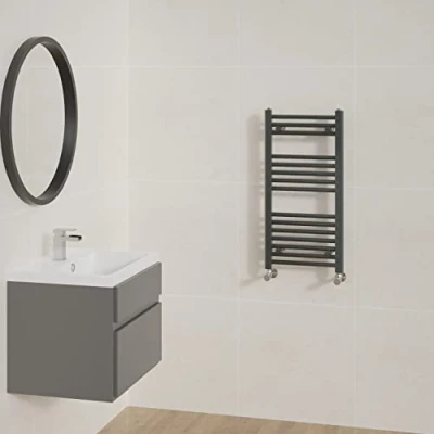 Image of NRG Straight Anthracite Bathroom Heated Towel Rail Radiator Central Heating Ladder Rad Warmer 800x400mm