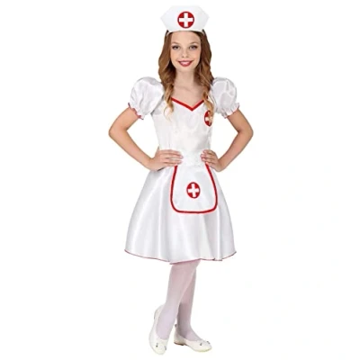 Image of Widmann 10018785 Children&#039;s Nurse Costume, Intense Green/Black/White, 116 (EU)