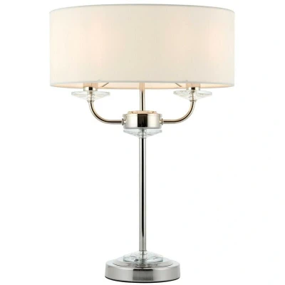 Image of Nixon 2 Light Table Lamp Nickel Plate, White Silk Effect, Crystal Glass, E14