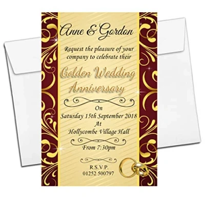 Image of 10 Personalised 50th Golden Wedding Anniversary Invitations Invites N5 ANY YEAR