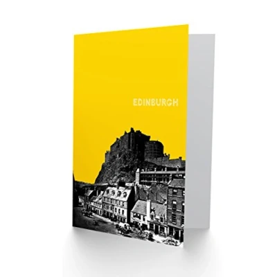 Image of Wee Blue Coo Grassmarket Edinburgh Scottish Landmark Yellow Greetings Card