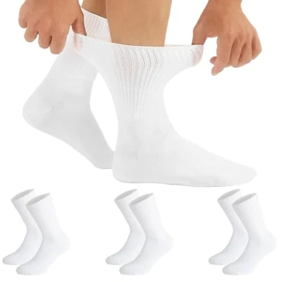 Image of CALZITALY, PACK 3/6 Pairs Diabetic Socks, Unisex Socks for Swollen Legs, Loose Fit Black, White, Natural Made in Italy (3 5,5 8)