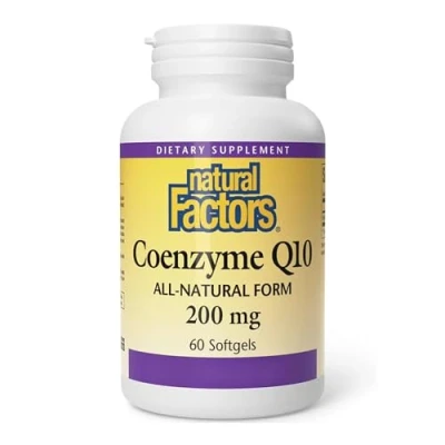 Image of Natural Factors Coenzyme Q10, 200mg, as ubiquinone, high dose, 30 softgels, Laboratory Tested, Soy Free, Gluten GMO Free