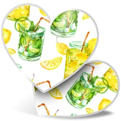 Image of 2 x Heart Stickers 7.5 cm Lemon &amp; Lime Drink Lemonade Laptop Tablet Luggage Scrapbook #24550