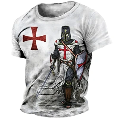 Image of DWANDA Men&#039;s Knight Templar 3D Printed T Shirt Retro Casual Round Neck Short Sleeve Tops Gym Workout Shirts