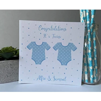 Image of Personalised Handmade New Baby Boy Twins Card Congratulations Parents