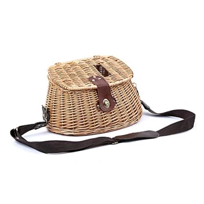 Image of Pmandgk Wicker Basket Fishing Creel Trout Perch Cage Tackle Fisherman Box Outdoor Classical Willow