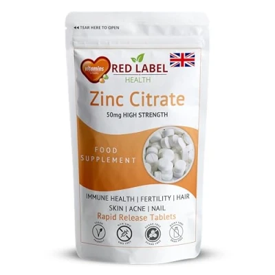 Image of zinc Citrate High Strength 50mg Easy to Swallow 180 vegan Tablets 6 Months Supply Absorption Supplements for Men &amp; Women Immune System, Fertility, Bones, Vision, Skin, and Nail