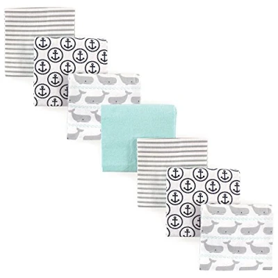 Image of Hudson Baby Unisex Cotton Flannel Receiving Blankets, 7 Pack, Whale, One Size