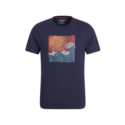 Image of Mountain Warehouse Tidal Wave Mens Organic T Shirt Breathable &amp; Lightweight Top Print Best for Spring Summer, Outdoors, Holidays Everyday wear Navy XS