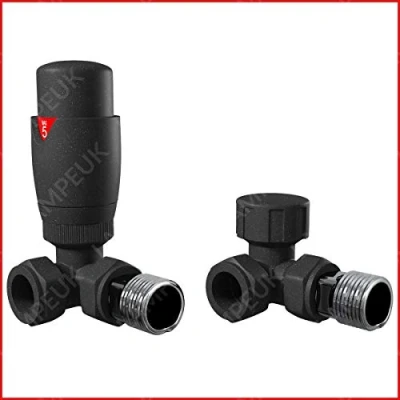 Image of Thermostatic Corner Anthracite TRV Radiator Lockshield Valves 15mm x 1/2&quot; Towel Warmers &amp; Radiators