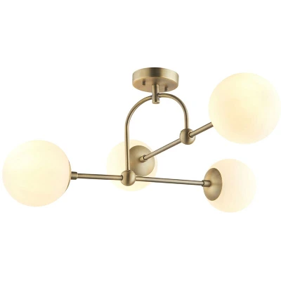 Image of Cosenza 4 Light Ceiling Semi Flush Matt Antique Brass Plate &amp; Opal Glass