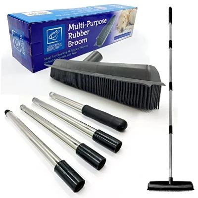 Image of Rubber Broom Carpet Brush Indoor Floor &amp; Sweeper Silicone Bristle Remove Pet Cat Dog Hair From Flooring Pile Rug with Long Collapsible Handle Kitchen Cleaning Sweeping Rake