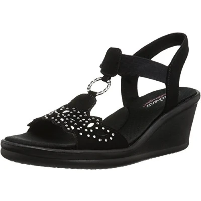 Image of Skechers Women&#039;s Rumblers Queen B Wedge Sandal, Black, 4 UK
