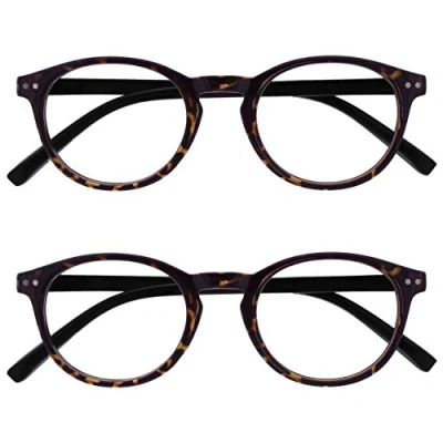 Image of Opulize Zen Reading Glasses 2 Pack Cool Round Frame Spring Hinges Scratch Resistant Shiny Dark Brown Tortoiseshelll Mens Womens RR24 +3.00