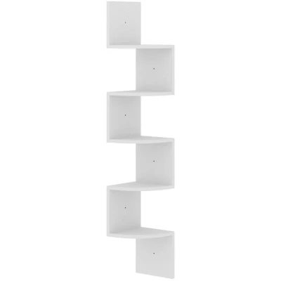 Image of vidaXL Wall Corner Shelf White 19x19x123 cm Engineered Wood