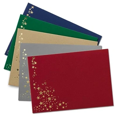Image of 25 x Christmas Envelopes DIN C6 with Gold Metallic Embossed Star Rain Colour Mix 1 Each 5 Pieces Wet Adhesive 114 162 mm