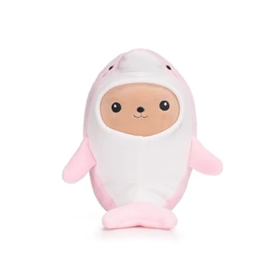 Image of UKToyworld Kawaii Squashy Pink Soft Toy 12 Inch Bear in Pastel Dolphin Costume Plush