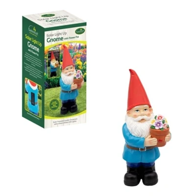 Image of GardenKraft Gnome With Flower Pot Solar Light Garden Ornament