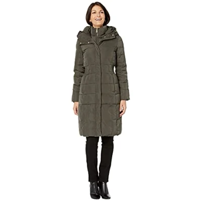 Image of Cole Haan Women&#039;s Long Quilted Puffer Coat Down Jacket Outerwear, Forest, S