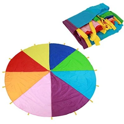 Image of Kids Parachute Giant Multicolored Kid’s Play Canopy with 16 Handles Indoor &amp; Outdoor Games and Exercise Toy Promote Teamwork, Fitness, Social Bonding(3.6m)