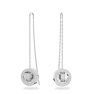 Image of Swarovski White Crystal Drop Earrings, Pavé Crystals in a Rhodium Plated Setting, from the Hollow Collection