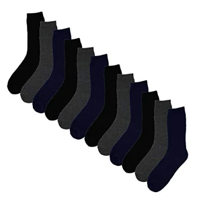 Image of Sock Stack 12 Pairs Of Men&#039;s Boot Thermal Hike Socks Premium Anti Blister Padded Sole Work UK Size 6 11, Black/Navy/Grey