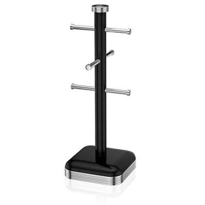 Image of Swan SWKA1030BN Retro 6 Cup Mug Tree, Weighted Base, Stainless Steel, 41cm, Black
