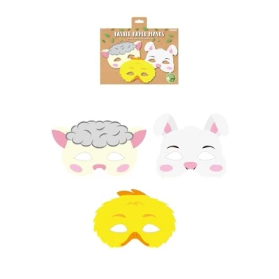 Image of HENBRANDT 1 x Easter Animal Paper Party Masks for Kids Pack of 12 Egg Hunt Animals Face Fancy Dress Costume Favour Loot Bag Filler Boys and Girls