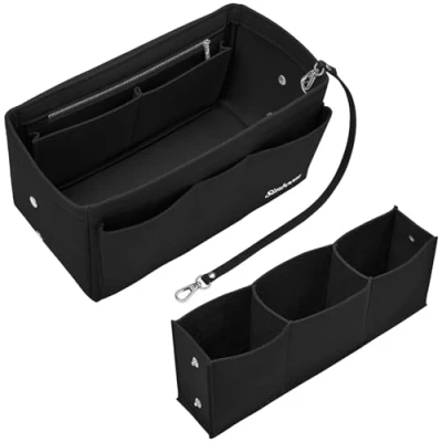 Image of SIMBOOM Felt Bag Organizer Insert, 2in1 Tote Insert in Handbag Liner Organiser Pouch, 3 Sizes, 7 Colors (Black, L)