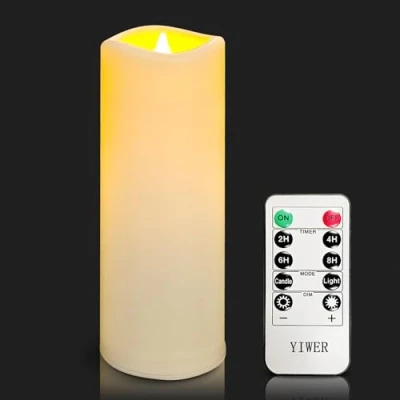 Image of YIWER Waterproof led Flameless Candles,Outdoor Indoor Battery Operated Flickering Candles with Remote Timers,Won&#039;t Melt,Ivory Plastic D2.2&quot; x H6&quot; for Party Christmas Valentine&#039;s Day