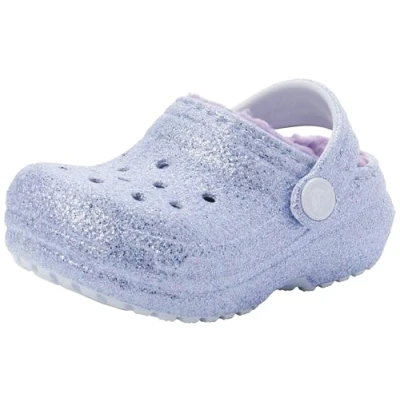 Image of Crocs Unisex Kids Classic Lined Glitter T Clog, Frosted Glitter, 10 UK