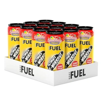 Image of Applied Nutrition BodyFuel Pre Workout Energy Drink Sugar Free, 200mg Caffeine, 1000mg Beta Alanine, 2000mg Citrulline, Vitamin B12 &amp; B3 (Pack of 12 Cans x 330ml) (Strawberry Lemonade)