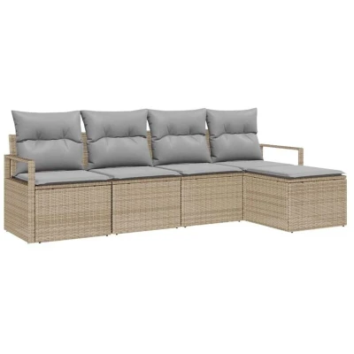 Image of vidaXL 5 Piece Garden Sofa Set with Cushions Beige Poly Rattan