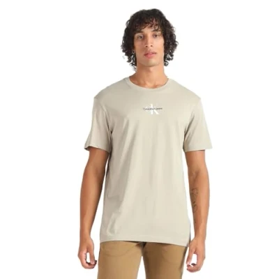 Image of Calvin Klein Jeans Men&#039;s MONOLOGO Regular TEE J30J323483 S/S Knit Tops, Plaza Taupe, S