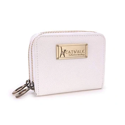 Image of Catwalk Collection Handbags Ladies Small Leather Zip Purse Women&#039;s Wallet Coin with 13 Card Slots RFID Protection ISLA White