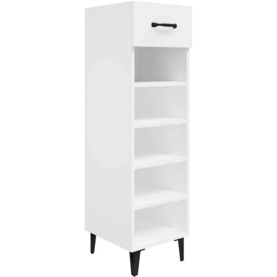 Image of vidaXL Shoe Cabinet High Gloss White, Compact Storage Solution with Shelves and Drawer, Engineered Wood, Ideal for Hallway/Dormitory, 30x35x105 cm