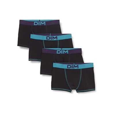 Image of DIM Men&#039;s Boxer Les Pockets X5 Shorts, Noir Ct Violet Velours/Noir Vert Viride/Noir Viride, M (Pack of 4)