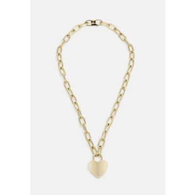 Image of Fossil Women&#039;s Harlow Linear Texture Heart Gold Tone Stainless Steel Pendant Necklace, JF04656710